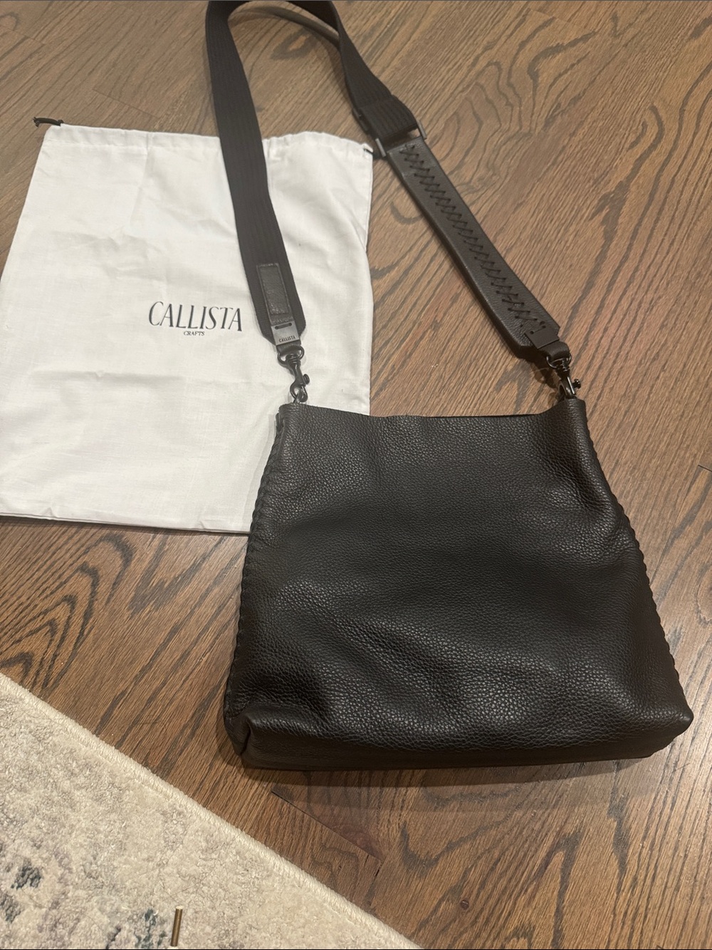 Callista Crafts Black Pebbled Leather crossbody Bag with Wide Strap